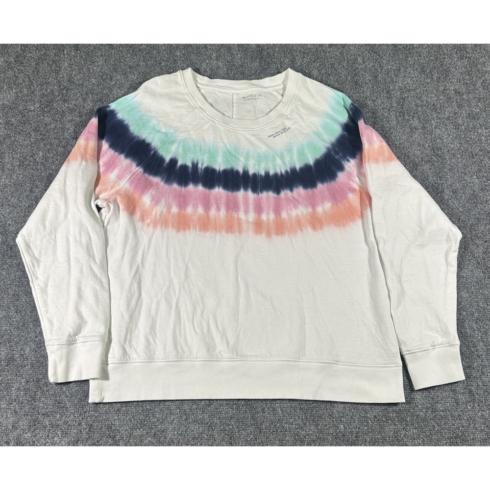 Athleta Sweatshirt Women White Tie Dye Rainb Sundown Move With Pride Crew L
